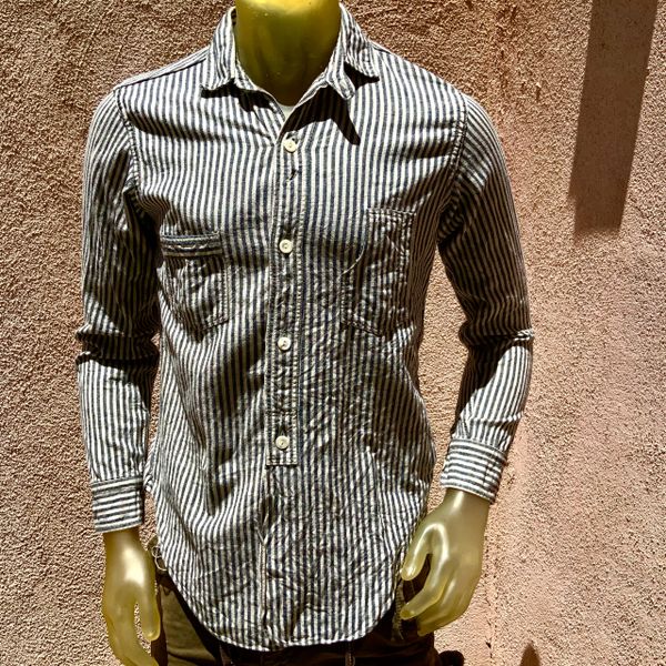 SOLD RARE PAINTER Striped Charcoal & CREAM Freewheelers Workwear Chambray Shirt Sz15