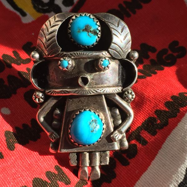 SOLD 1950s TURQUOISE SILVER KACHINA RING