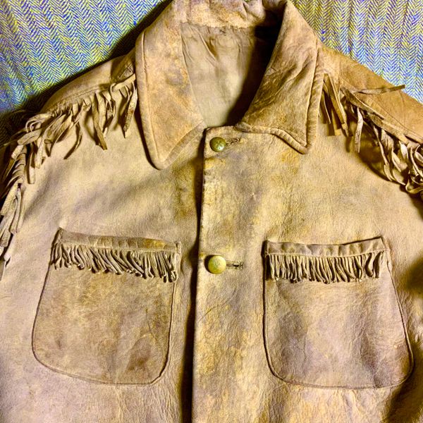 1910s REAL ANTIQUE FRINGED COWBOY LEATHER JACKET FITS a 40" CHEST