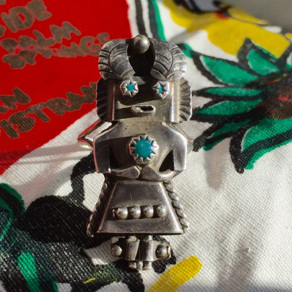 SOLD 1950s SOLD SIGNED SMALL KACHINA SILVER & TURQUOISE RING