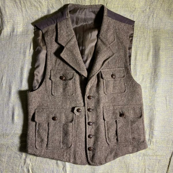 BRITISH WOOL AND COTTON BACKING 1930s STYLE JAPANESE REPRO HUNTING VEST TWEED WOOL