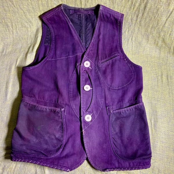 RARE MENS RRL DOUBLE RL MARINER SAILOR COTTON CANVAS TWILL PURPLE VEST WAISTCOAT FOR 40" CHEST