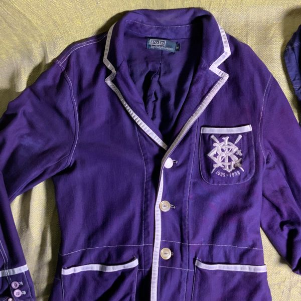 RALPH LAUREN RL PURPLE ROWING CRICKET RUGBY PREP PRIVATE SCHOOL BLAZER (COTTON 100%) WITH NEWSBOY CAP HAT OF ALL LINEN