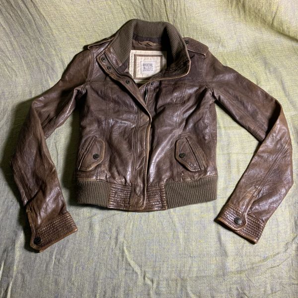 WOMENS RUEHL BROWN LEATHER CAFE RACER JACKET