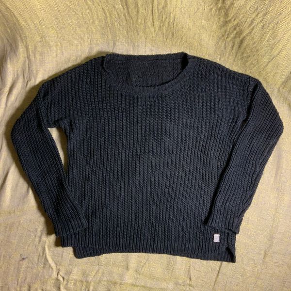 MENS 100% LINEN BLACK CHUNKY SWEATER BY JAPANESE BRAND REPLAY SCOOP NECK SIZE MEDIUM