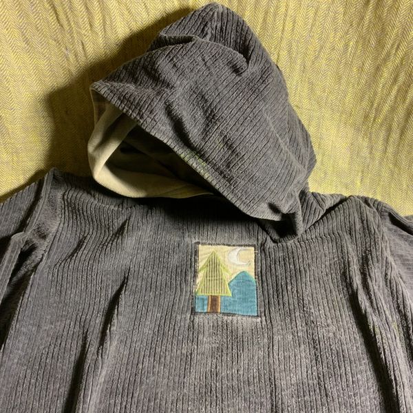 1990s RAINBOW FAMILY GATHERING HIPPIE CONCERT HANDMADE COTTON CORDUROY MENS HOODIE M -L