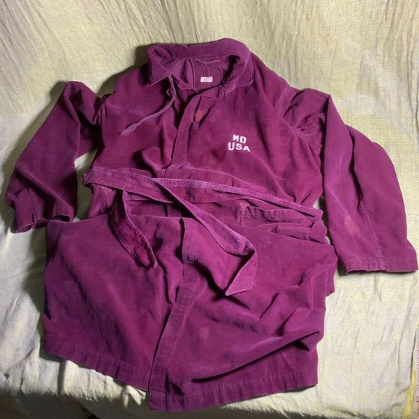 SOLD 1941 MILITARY HOSPITAL MENS PURPLE CORDUROY LONG BATHROBE
