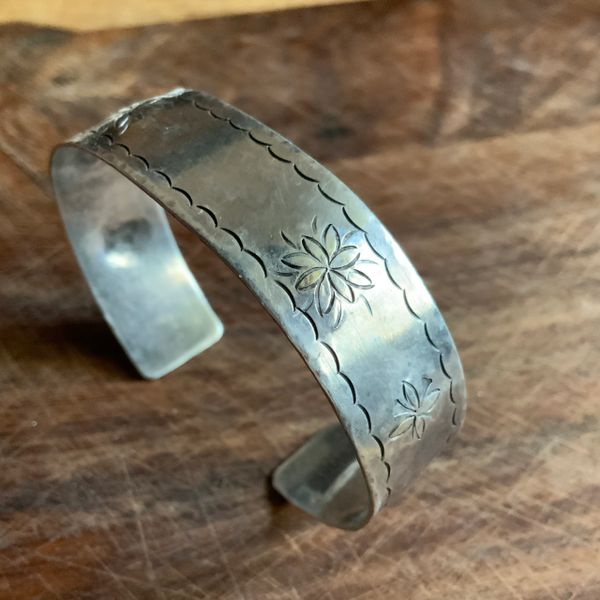 1890s Big Wrist EARLY STAMPED NAVAJO SILVER NAME ID MONOGRAM BRACELET