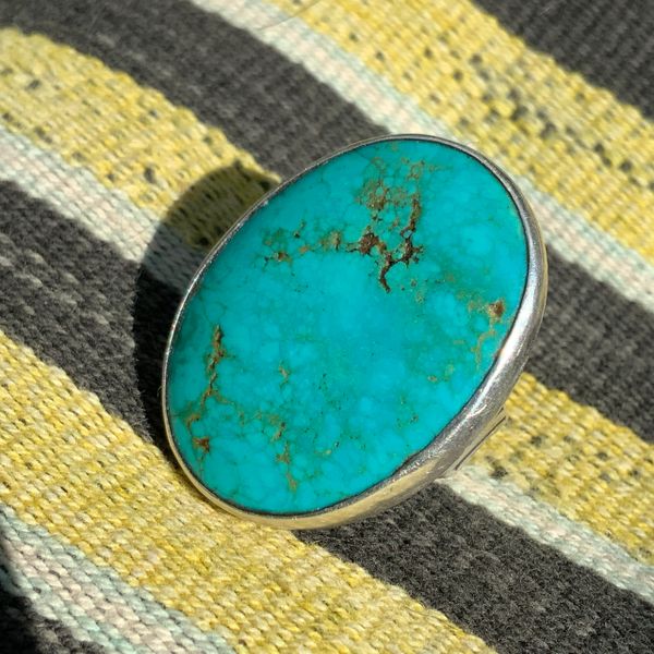 1920s BEST ROYSTON NEON GREASY BLUE TURQUOISE FRED HARVEY ERA TOURIST RING NAVAJO