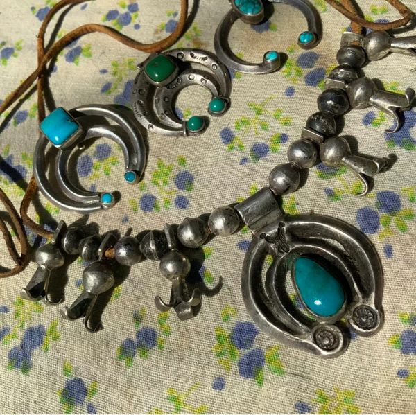 Early Naja Pendant Blue Turquoise Fred Harvey Era Navajo Old Silver Squash Lot