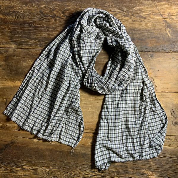 TAN, BLUE, BLACK & GREEN COTTON PLAID SCARF