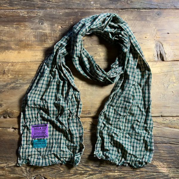 TAN & GREEN COTTON PLAID SCARF