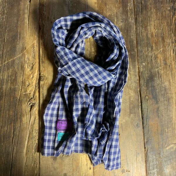 BLUE & WHITE SCARF HOMESPUN PLAID COTTON