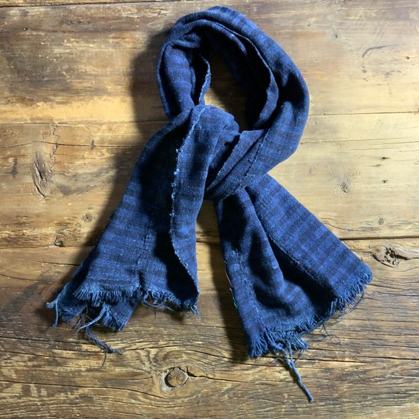 VERY RARE AFRICAN INDIGO ANTIQUE HAND WOVEN, HAND DYED, HAND SPUN STRIPED COTTON SCARF