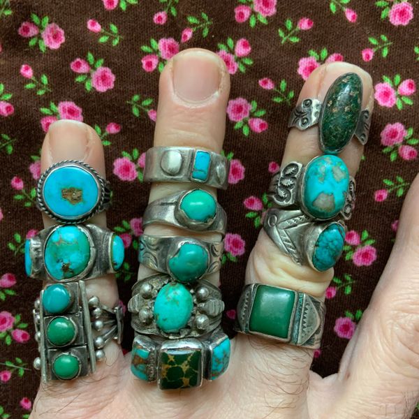 1890s - 1940s SILVER TURQUOISE RING LOT OF 12 RINGS!