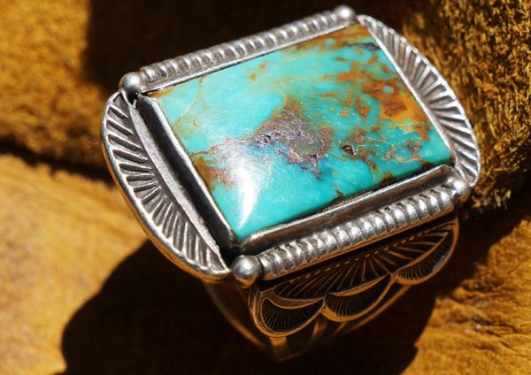 SOLD 1930's HUGE LEO GREYBOOTS TURQUOISE & SILVER RING