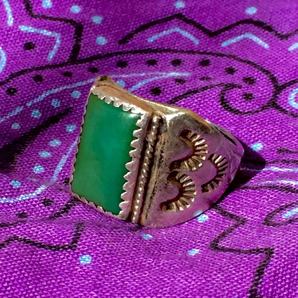 SOLD 1930s SIGNED STAMPED AMERICAN TURQUOISE SILVER MENS RING