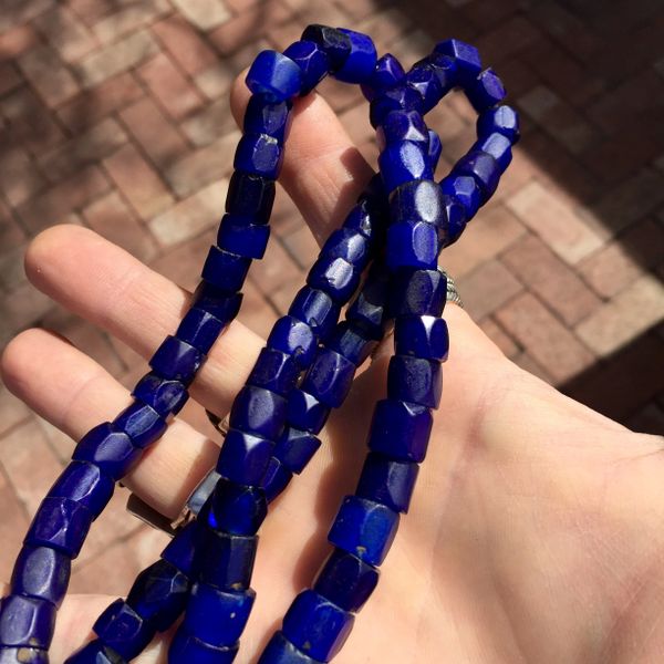 SOLD 1800s RUSSIAN BLUES COBALT TRADE GLASS HAND FACETED WELL WORN VARRIED/TRADED BEADS
