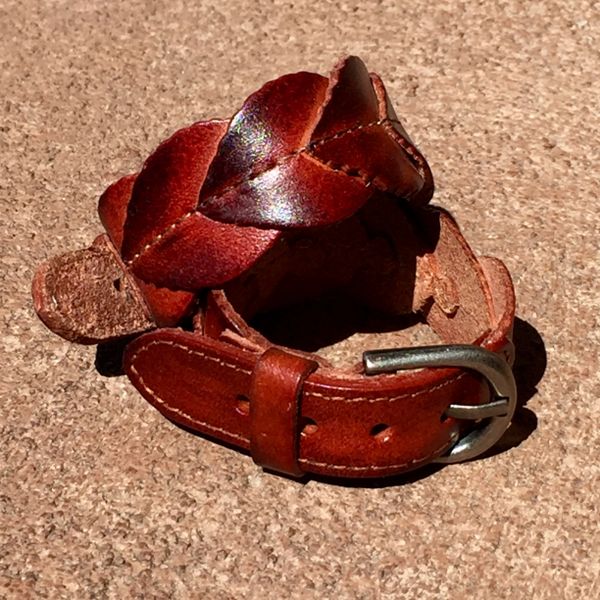 DARK BROWN FALL LEAVES LEATHER CUFF BRACELET