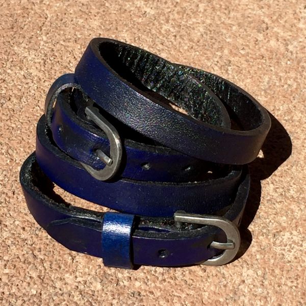 PURPLE LEATHER 1 BUCKLE DOUBLE WRAP BRACELT CUFF