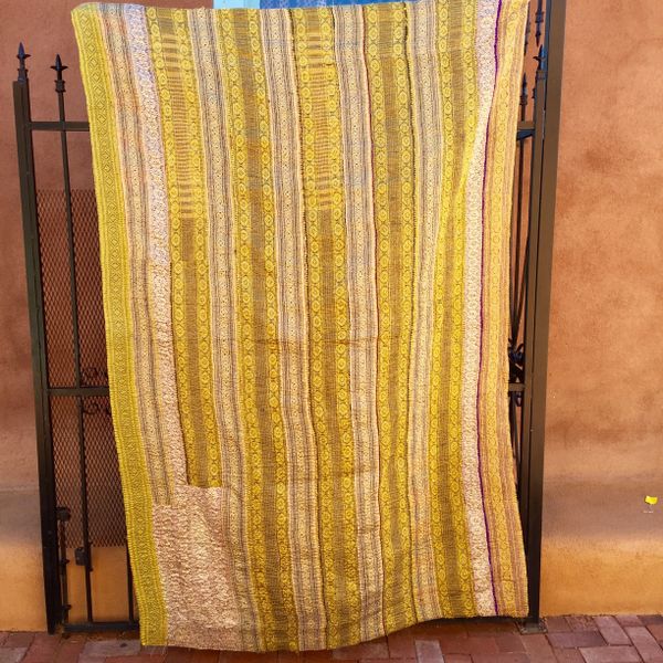 10K GOLD SILK VINTAGE SARI QUILT # 86