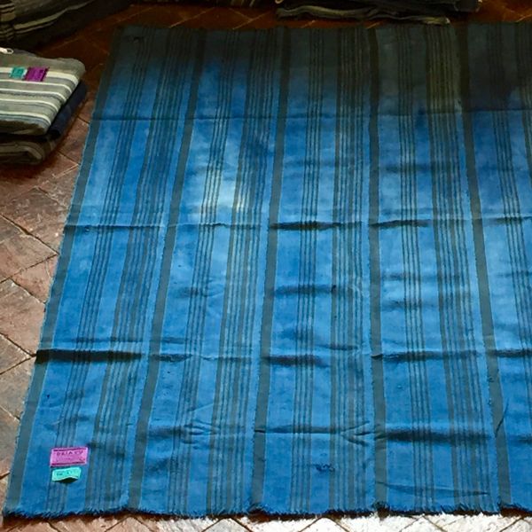 SOLD 12 INDIGO & BLACK STRIPED 54.5" X 40.75"