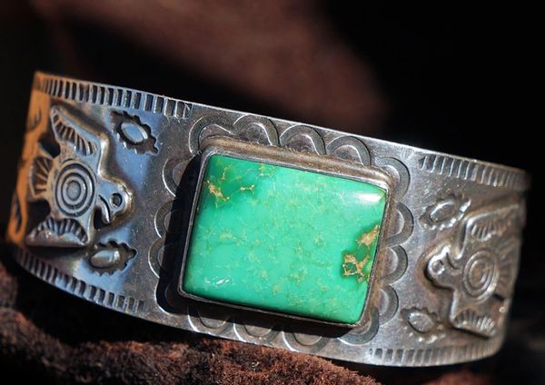 SOLD 1930's BIG THUNDERBIRD TURQUOISE & SILVER CUFF