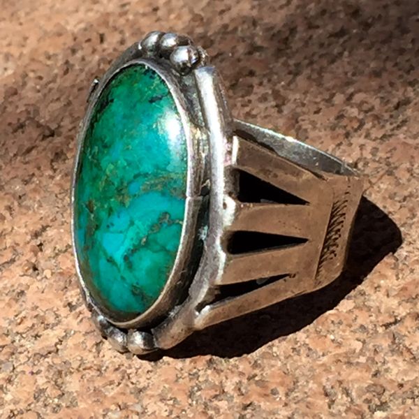 SOLD 1940's BIG CHRYSOCOLLA SILVER RING