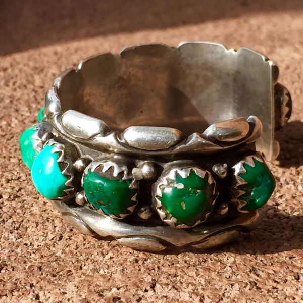 SOLD 1970s FOX MINE GREEN & BLUE TURQUOISE NUGGET MEN'S BRACELET