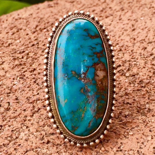 SOLD 1950s BIG DARK BLUE TURQUOISE INGOT SILVER RING