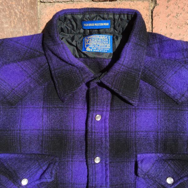 SOLD 1990s GRUNGE ROCKER PENDLETON PURPLE SHADOW BOX TARTAN PLAID