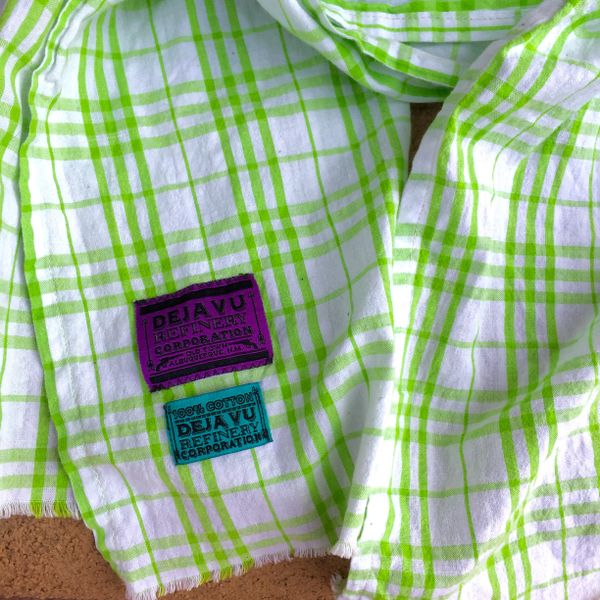 BRIGHT GREEN & WHITE PLAID WIDE COTTON SCARF