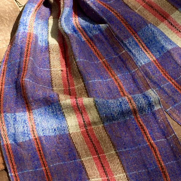 PURPLE TARTAN PLAID RUSSIAN WOVEN LINEN SCARF