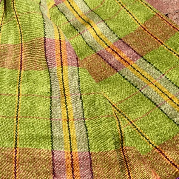 LIME TARTAN PLAID RUSSIAN WOVEN LINEN SCARF | DEJA VU REFINERY CORPORATION