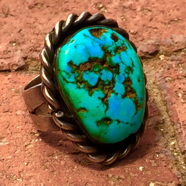 SOLD 1940's ENORMOUS TURQUOISE NUGGET & INGOT SILVER MENS BANDANNA SLIDER