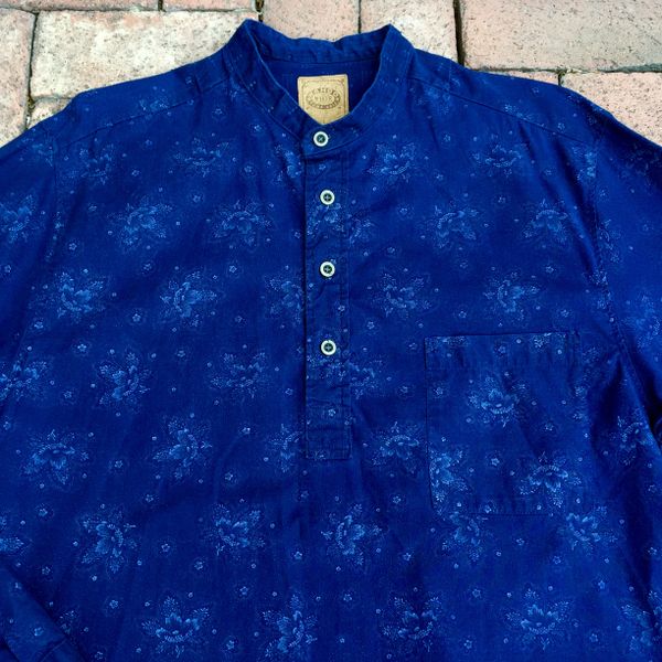 SOLD INDIGO COTTON FLORAL BANDED COLLAR WILD WESTERN SHIRT