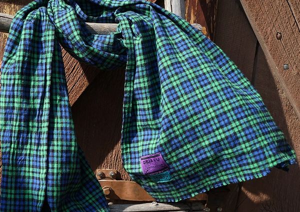 SOLD WIDE FLANNEL BLUE, GREEN & BLACK TARTAN PLAID