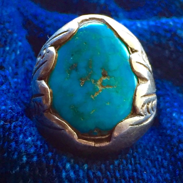 SOLD 1940s VIVID BLUE TURQUOISE SUN STAMPED DAN SIMPLICIO SILVER RING