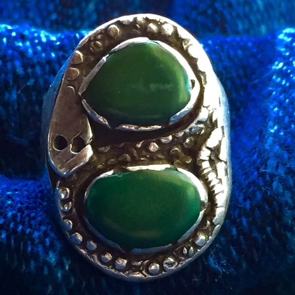 SOLD 1940s SNAKE SILVER GREEN TURQUOISE DAN SIMPLICIO RING