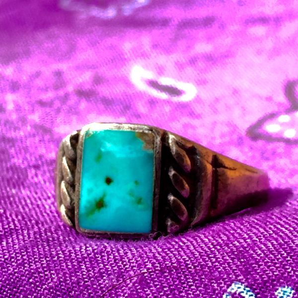 SOLD 1910s SQUARE INGOT ROPE SILVER TURQUOISE RING