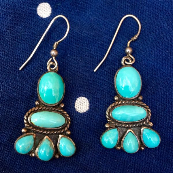 SOLD 1920s REPRODUCTION SIGNED FINE 1970s TURQUOISE SILVER EARRINGS