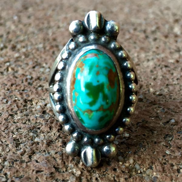 SOLD 1920s PERSIAN DOMED TURQUOISE INGOT SILVER FAT BAND RING