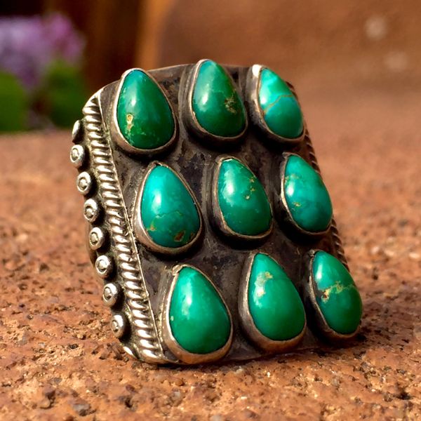 SOLD 1920s RAINDROP 12 STONE TURQUOISE RING