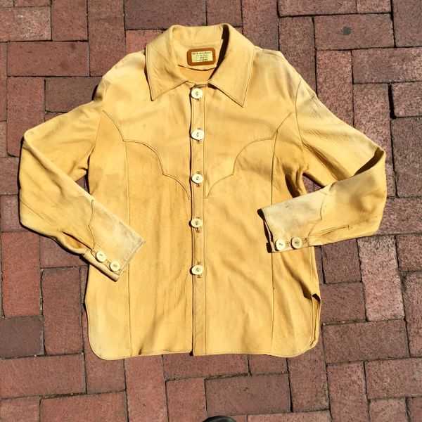 SOLD 1970s DEERSKIN SUN FADED WESTERN SHIRT WITH ANTLER BUTTONS