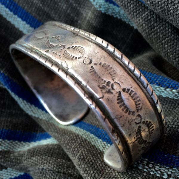 SOLD 1880s MUSEUM WORTHY INGOT SILVER EARLY STAMPED CUFF with ORIGINAL MAKER'S REPAIR