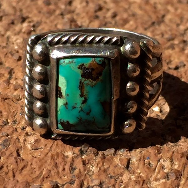 SOLD 1920s SPLIT SHANK SILVER SMALL BLUE GREEN TURQUOISE RING