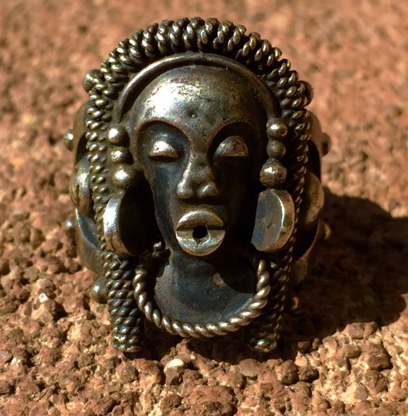 SOLD 1930s FULANI AFRICAN SILVER WOMAN'S FACE RING