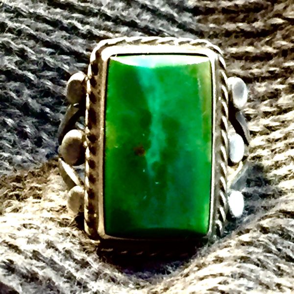 SOLD 1920s BIG BLUE GREEN TURQUOISE AMERICAN SILVER RING