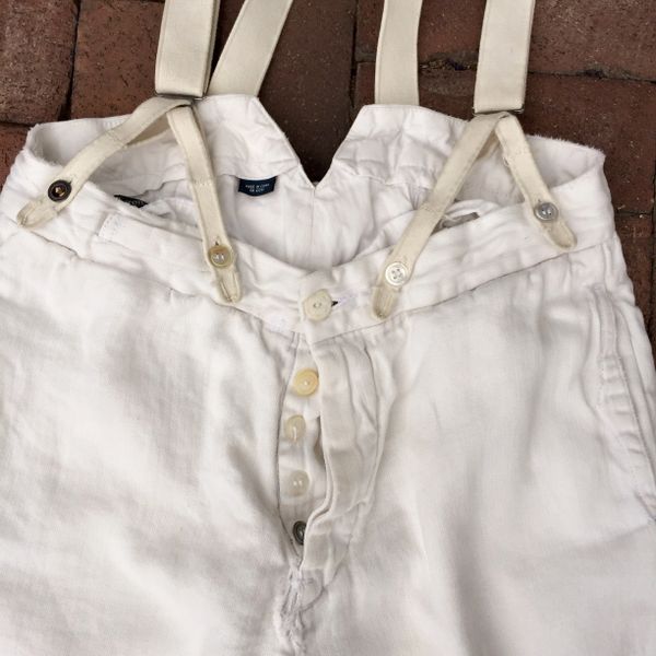SOLD VINTAGE RALPH LAUREN 100% LINEN IVORY BACKBUCKLE SUSPENDERS BORO SHASHIKO PANTS WITH 100 YEAR OLD BUTTONS #1