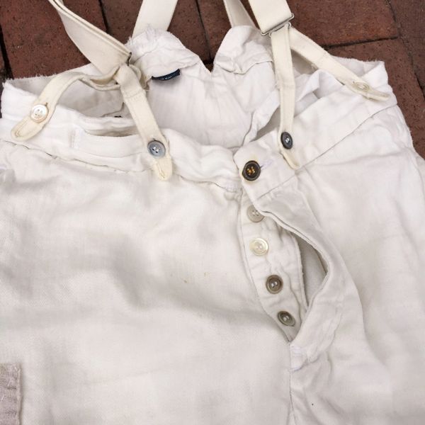 SOLD VINTAGE RALPH LAUREN 100% LINEN IVORY BACKBUCKLE SUSPENDERS BORO SHASHIKO PANTS WITH 100 YEAR OLD BUTTONS #2